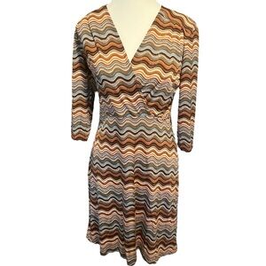 Made In Heaven Women's S Long Sleeve Wavy‎ Print Surplice Dress Stretch Casual
